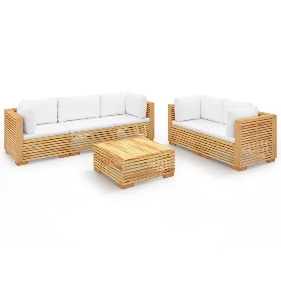 Salon de jardin 6 pcs avec coussins Bois de teck solide - 2
