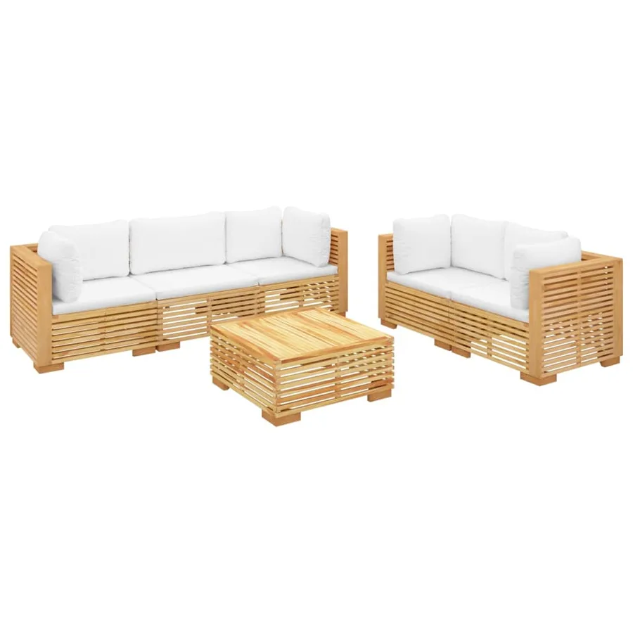 Salon de jardin 6 pcs avec coussins Bois de teck solide - 3