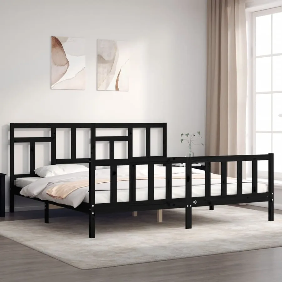 Cadre de lit sans matelas noir 200x200 cm bois massif de pin