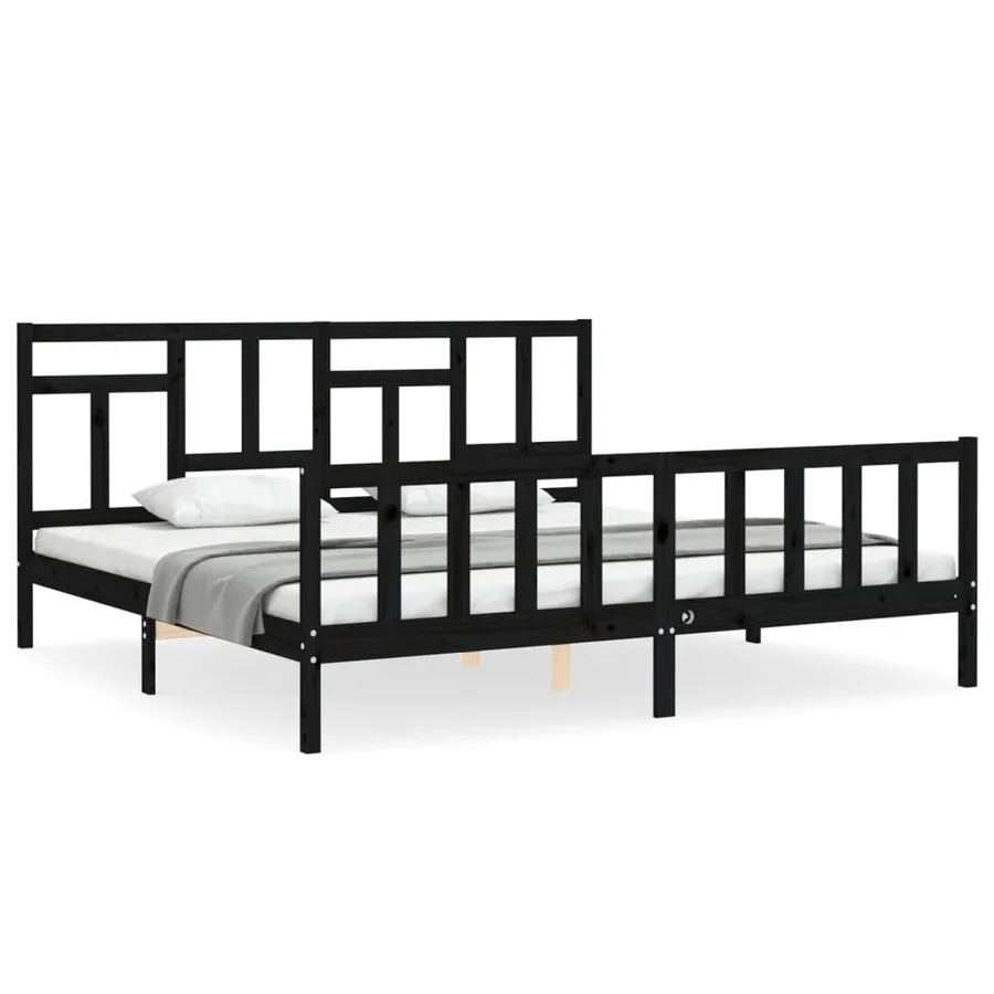 Cadre de lit sans matelas noir 200x200 cm bois massif de pin - 2