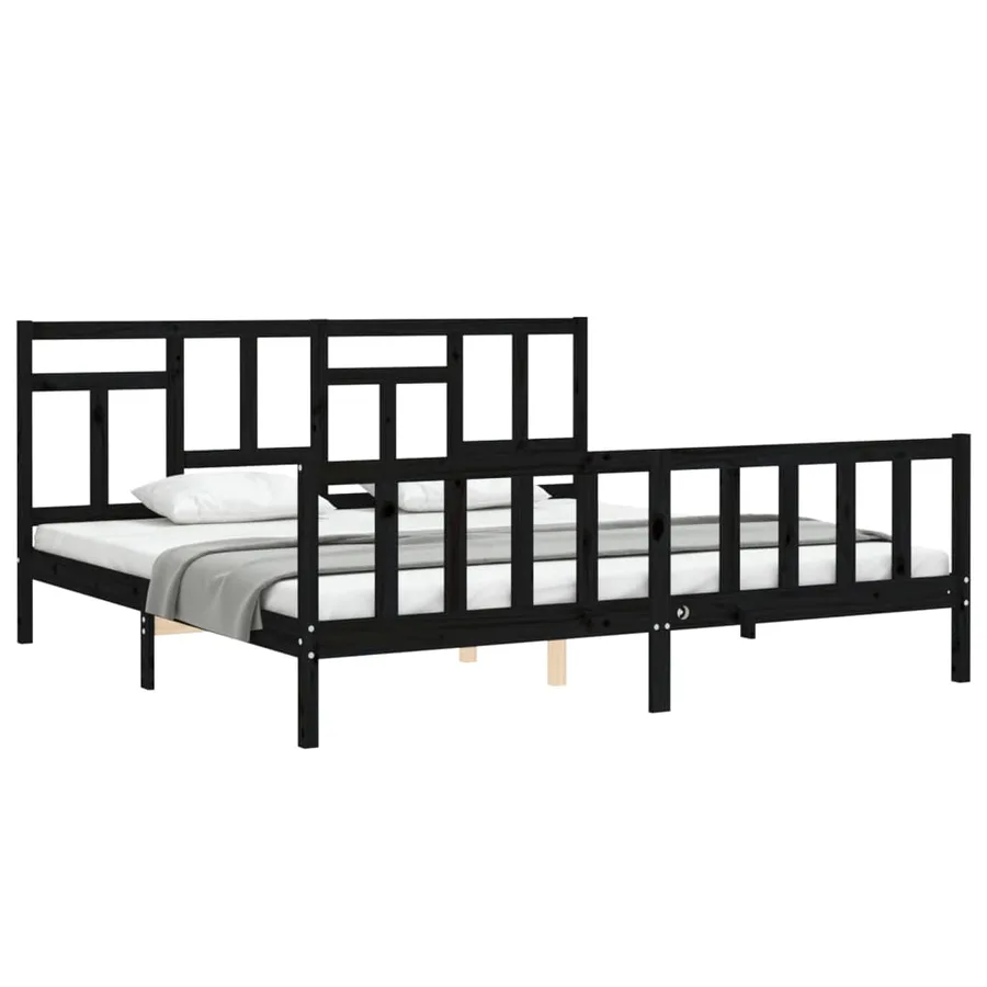 Cadre de lit sans matelas noir 200x200 cm bois massif de pin - 4