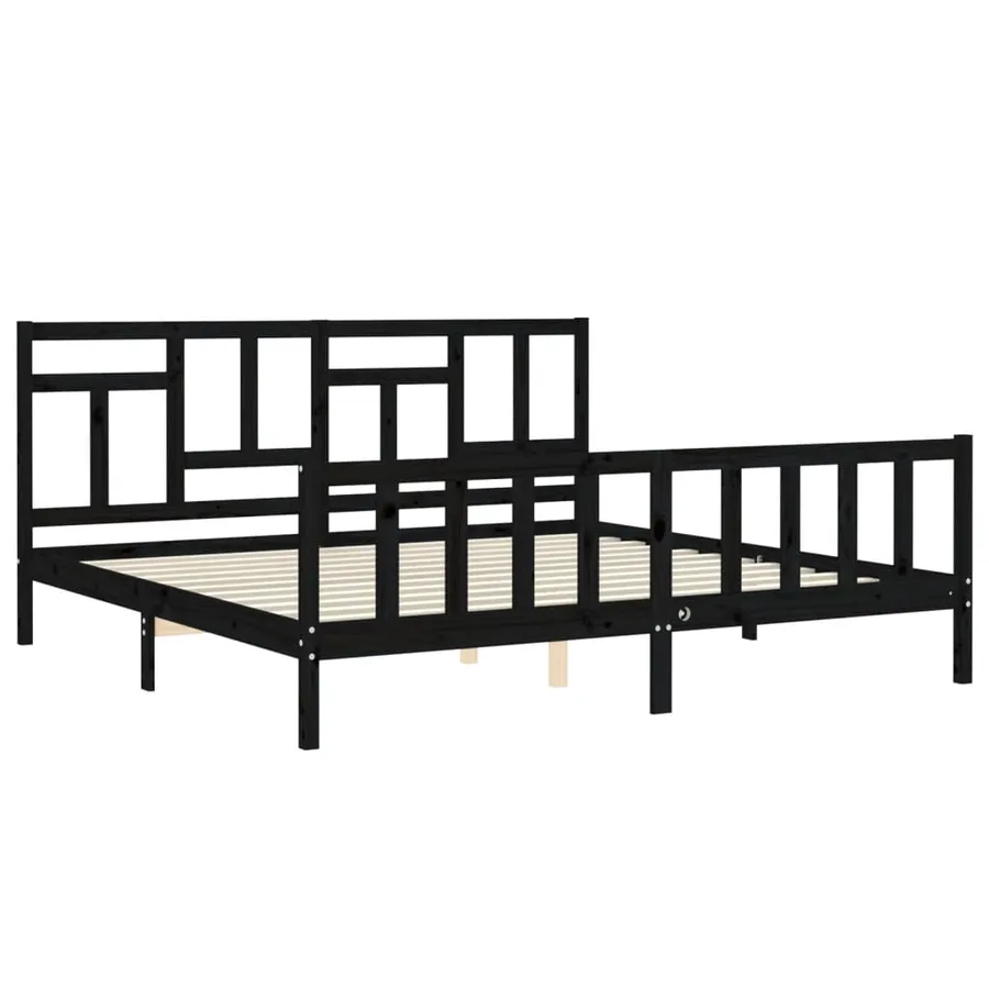 Cadre de lit sans matelas noir 200x200 cm bois massif de pin - 5