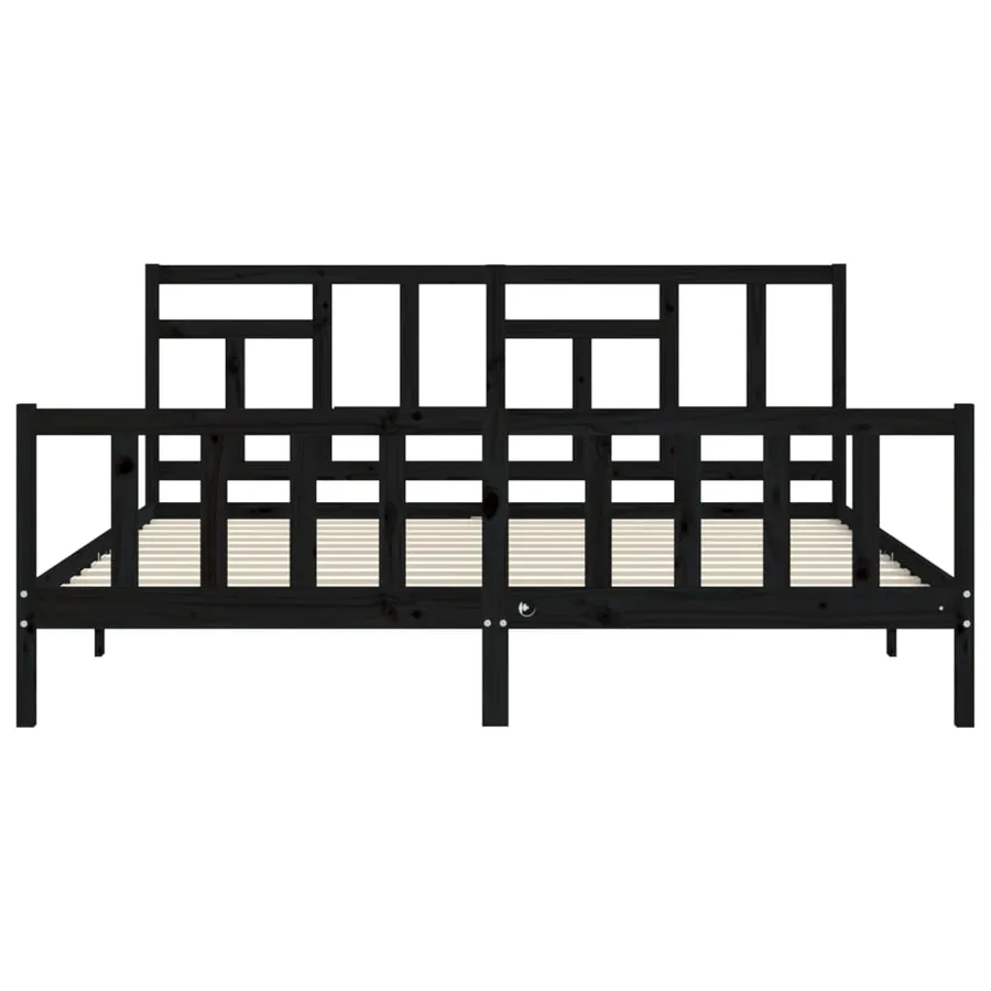 Cadre de lit sans matelas noir 200x200 cm bois massif de pin - 6
