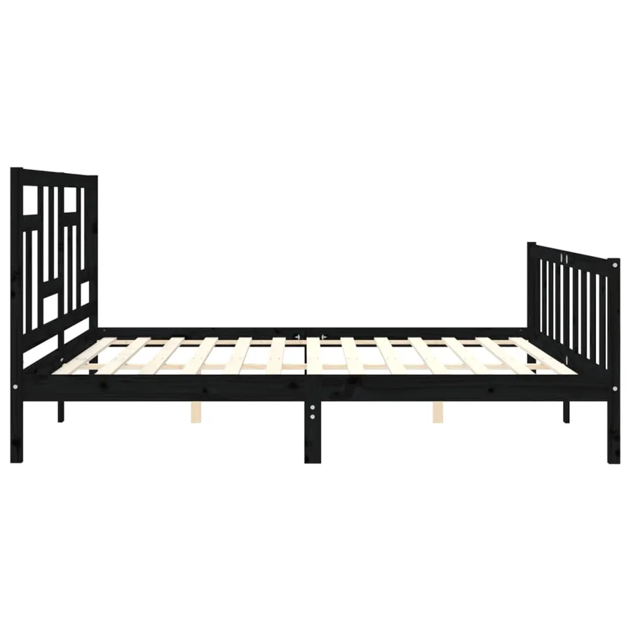 Cadre de lit sans matelas noir 200x200 cm bois massif de pin - 7