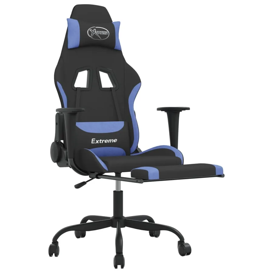 Chaise de jeu avec repose-pied Noir et bleu Tissu - 6