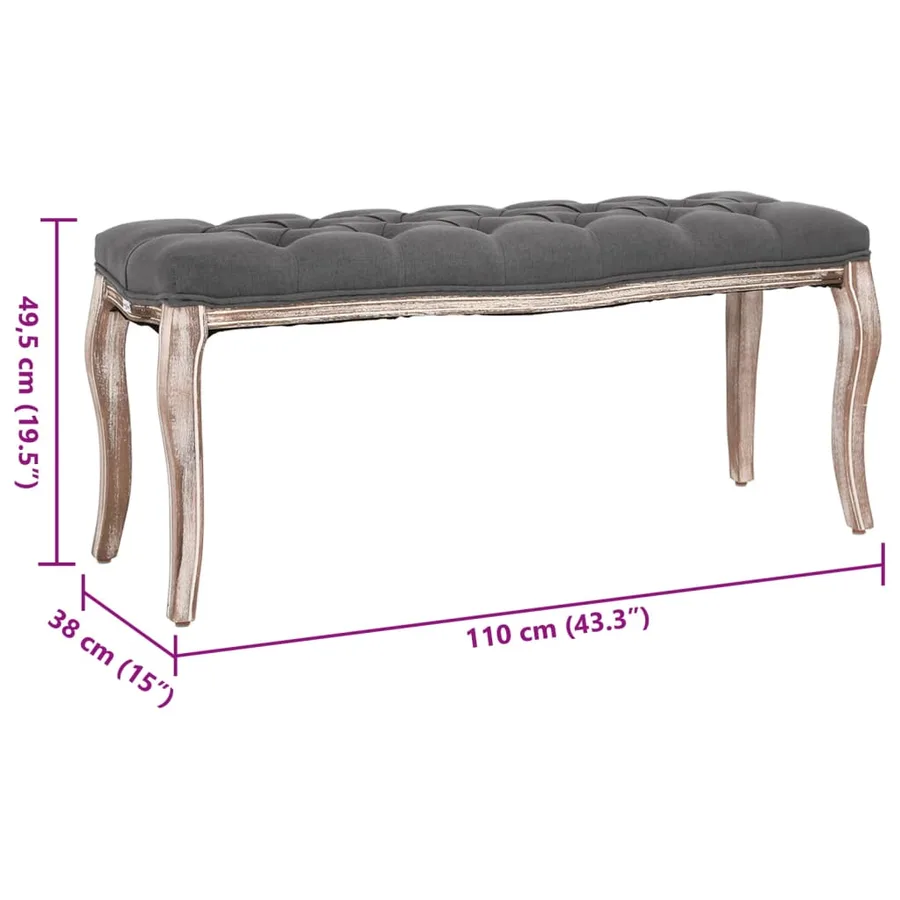 Banc Lin Bois solide 110x38x48 cm Gris foncé - 6