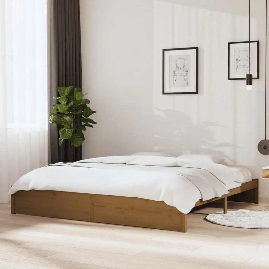 Cadre de lit sans matelas marron miel bois massif 200x200 cm
