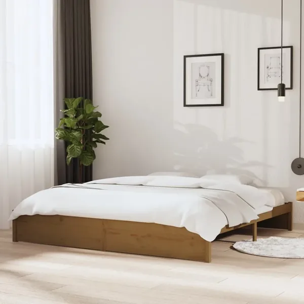 Cadre de lit sans matelas marron miel bois massif 200x200 cm