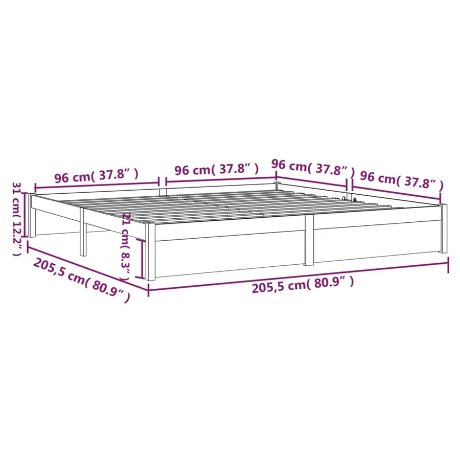 Cadre de lit sans matelas marron miel bois massif 200x200 cm - 10