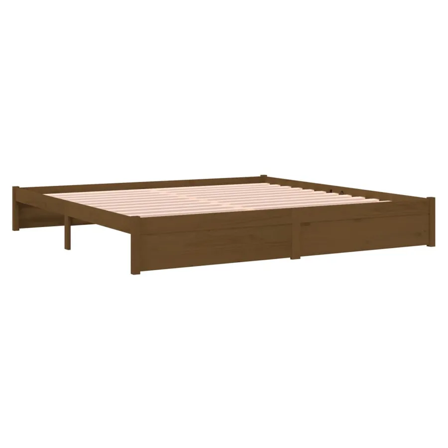 Cadre de lit sans matelas marron miel bois massif 200x200 cm - 4