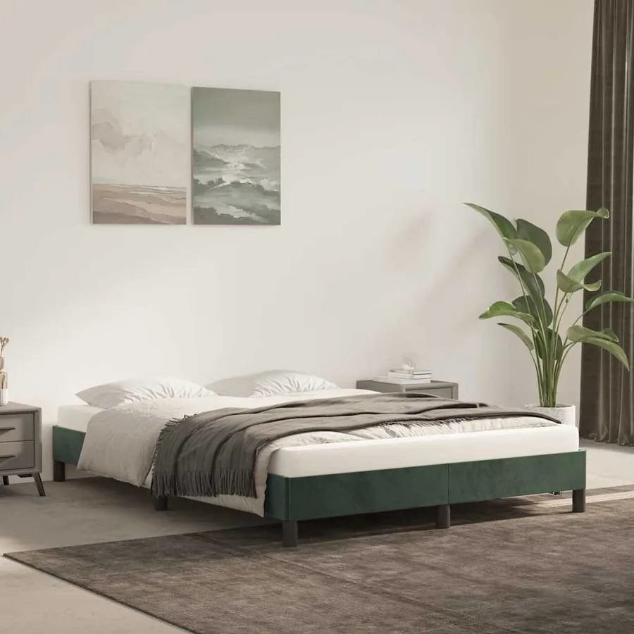 Cadre de lit sans matelas vert foncé 140x200 cm velours