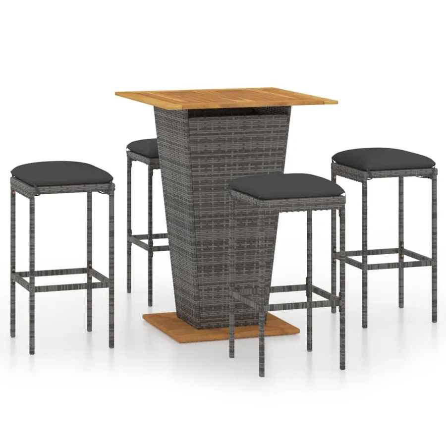 Ensemble de bar de jardin 5 pcs et coussins Résine tressée Gris - 2