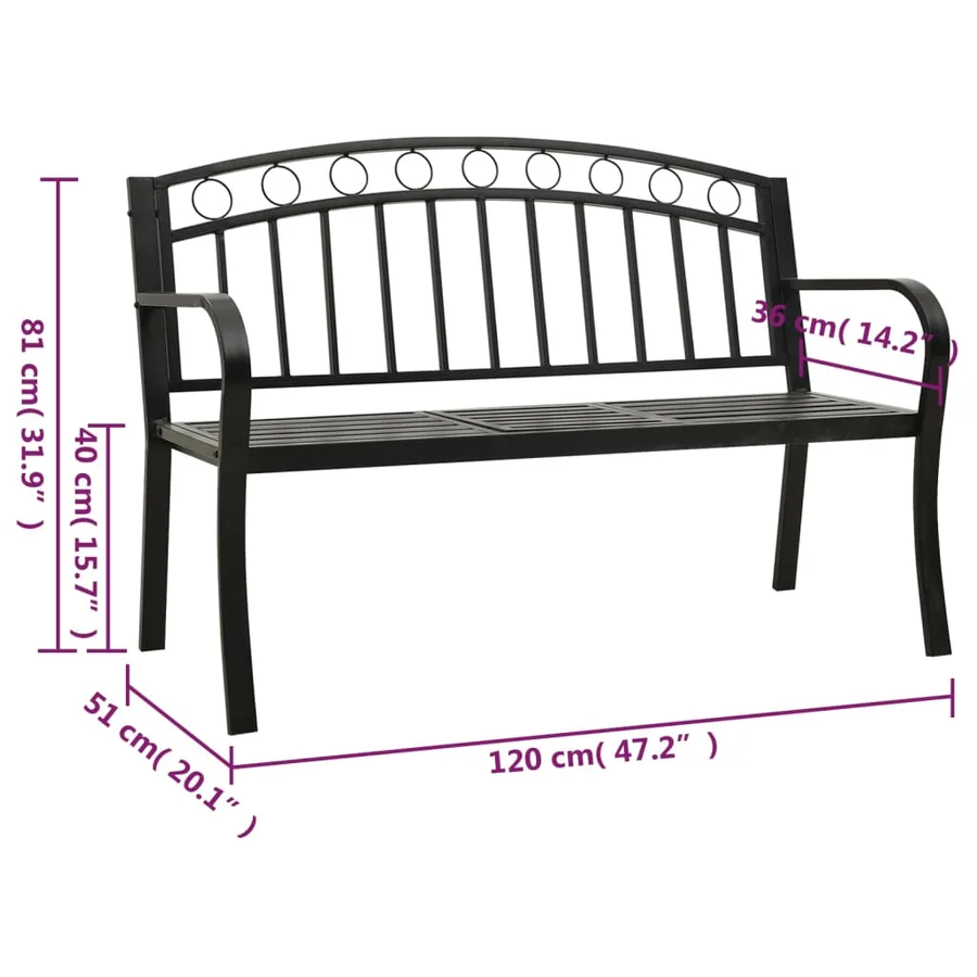 Banc de jardin avec table Noir 120 cm Acier - 7