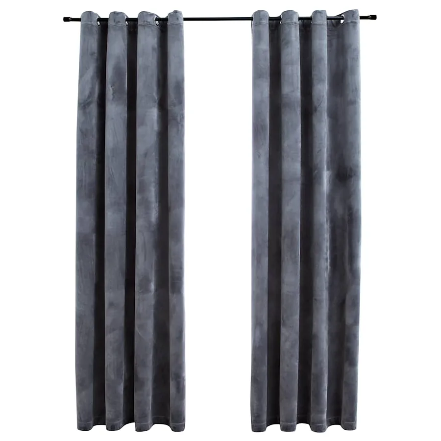 Rideaux occultants et anneaux 2pcs Velours Anthracite 140x175cm - 2
