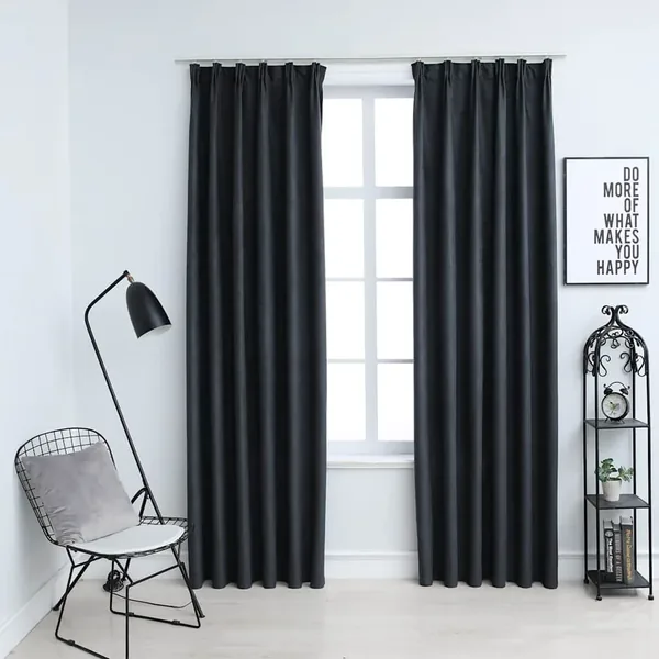 Rideaux occultants avec crochets 2 pcs Anthracite 140x175 cm