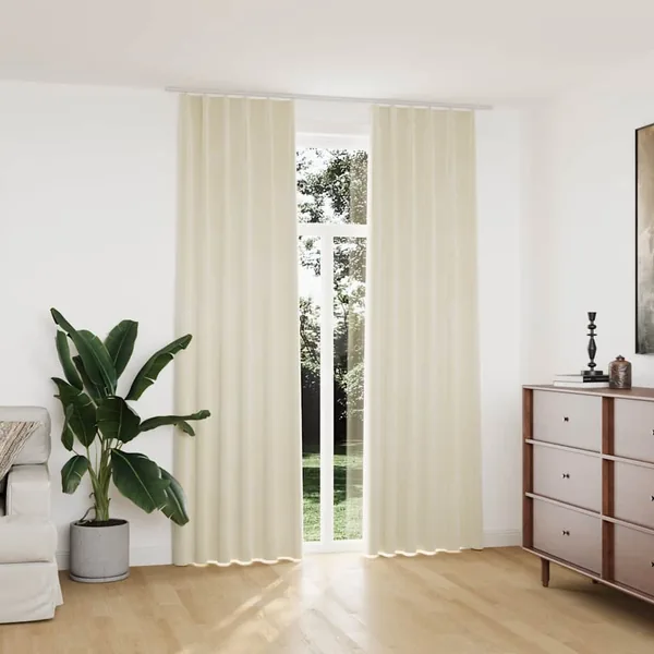 Rideaux occultants avec crochets 2 pcs Velours Crème 140x245 cm