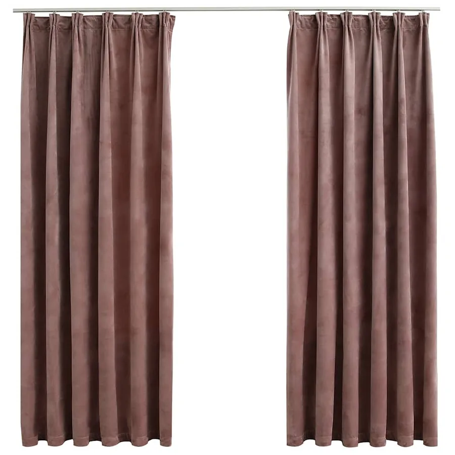 Rideau occultant et crochet 2pcs Velours Rose antique 140x175cm - 2