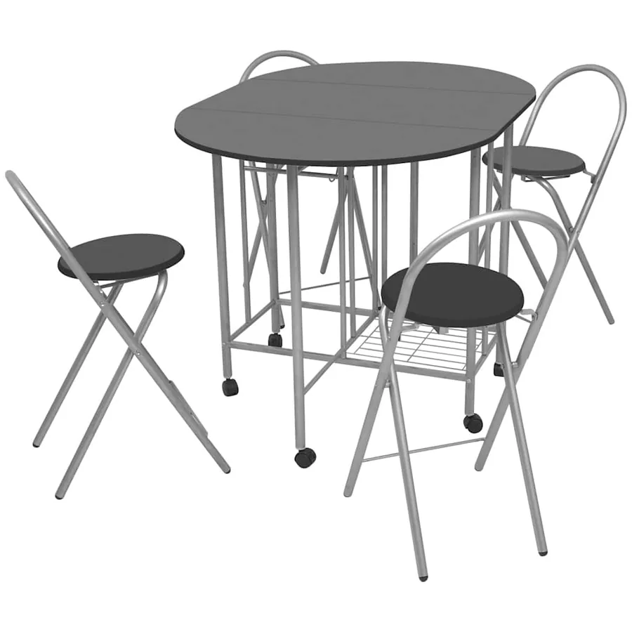 Ensemble de salle à manger pliable 5 pièces MDF noir