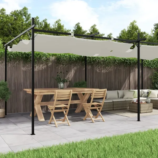 Pergola avec toit rétractable crème 589x292x230 cm