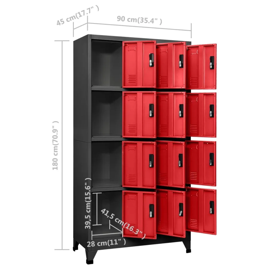 Armoire à casiers Anthracite et rouge 90x45x180 cm Acier - 8