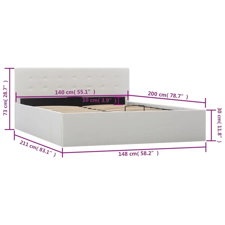 Cadre de lit avec rangement hydraulique 140x200 cm similicuir - 10