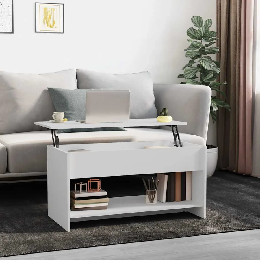 Table basse blanc 102x50x52,5 cm bois d'ingénierie