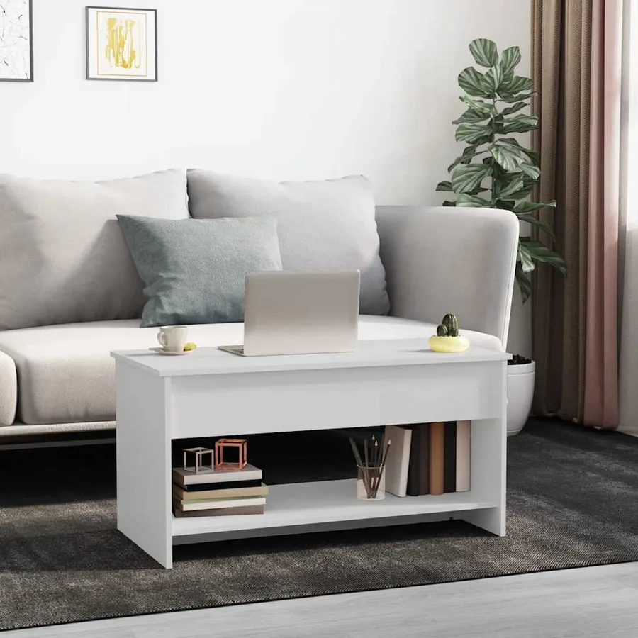 Table basse blanc 102x50x52,5 cm bois d'ingénierie - 3
