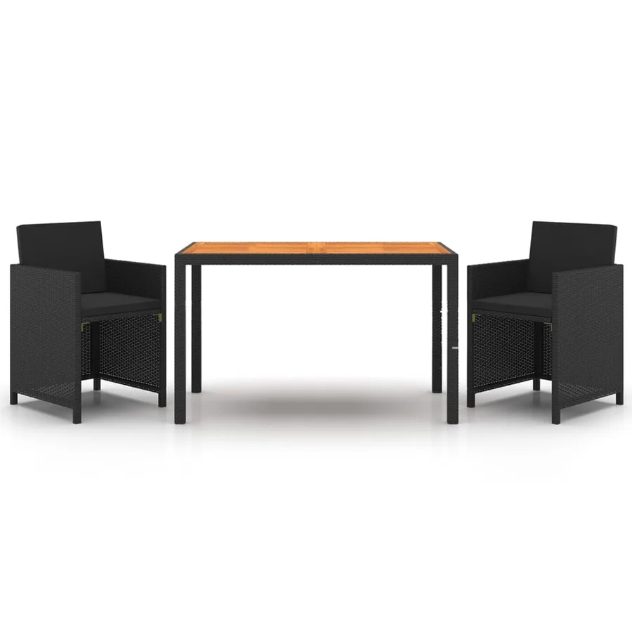 Ensemble à dîner de jardin avec coussins 3 pcs poly rotin noir - 2
