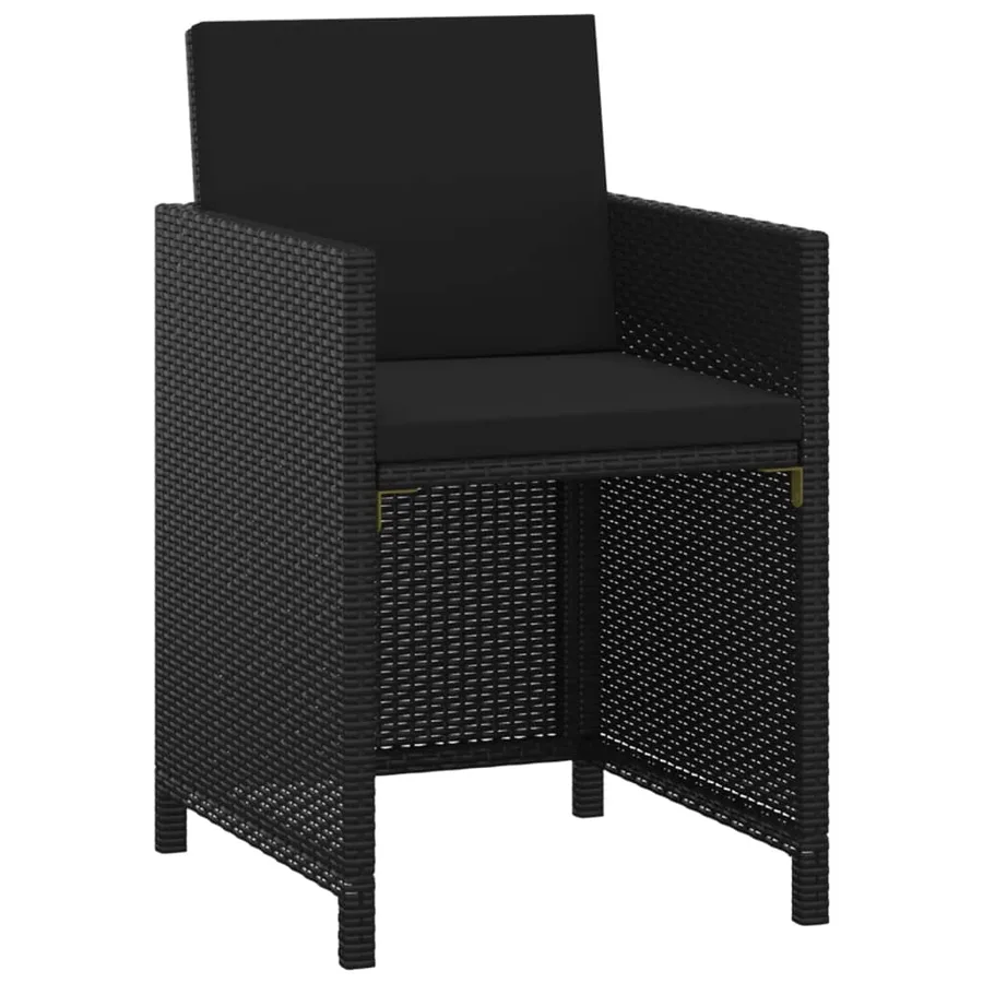 Ensemble à dîner de jardin avec coussins 3 pcs poly rotin noir - 3