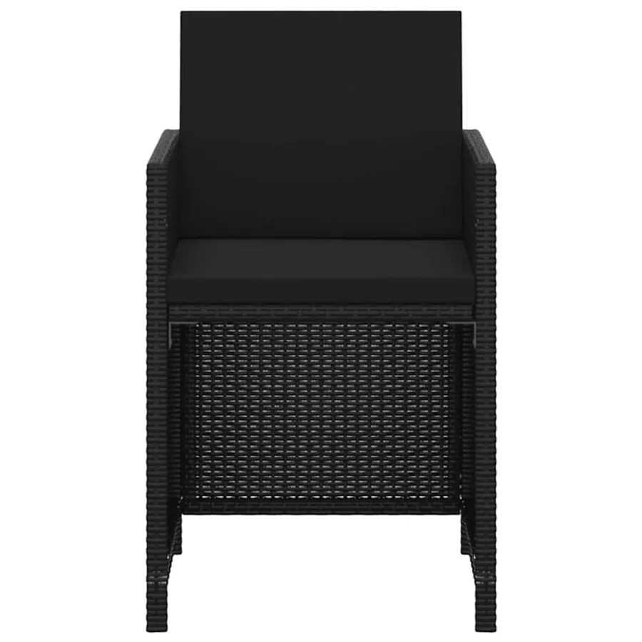 Ensemble à dîner de jardin avec coussins 3 pcs poly rotin noir - 4