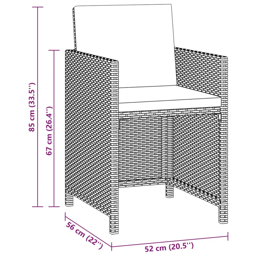 Ensemble à dîner de jardin avec coussins 3 pcs poly rotin noir - 7