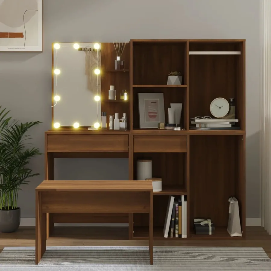 Ensemble de coiffeuse avec LED Chêne marron Bois d'ingénierie