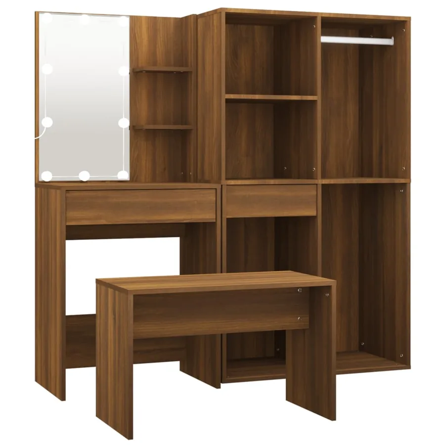 Ensemble de coiffeuse avec LED Chêne marron Bois d'ingénierie - 2