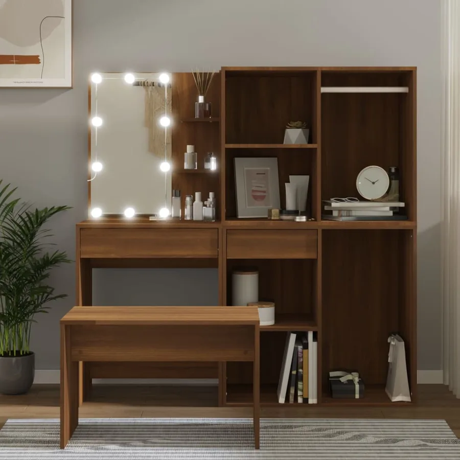 Ensemble de coiffeuse avec LED Chêne marron Bois d'ingénierie - 3