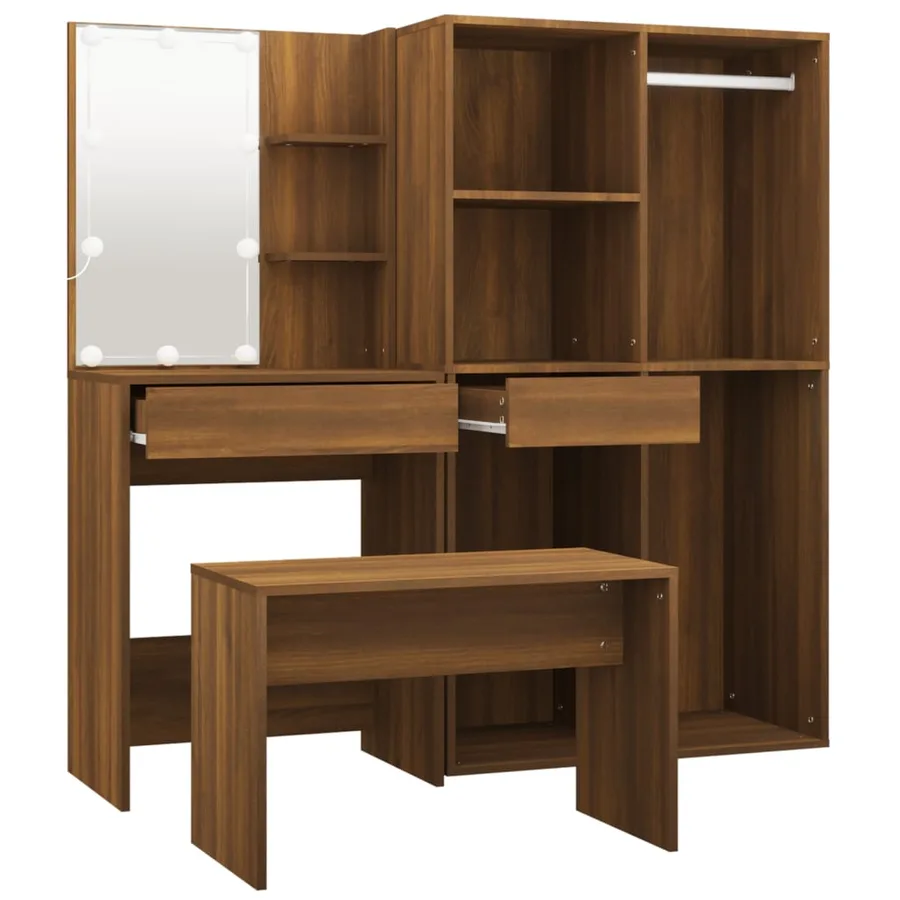 Ensemble de coiffeuse avec LED Chêne marron Bois d'ingénierie - 7