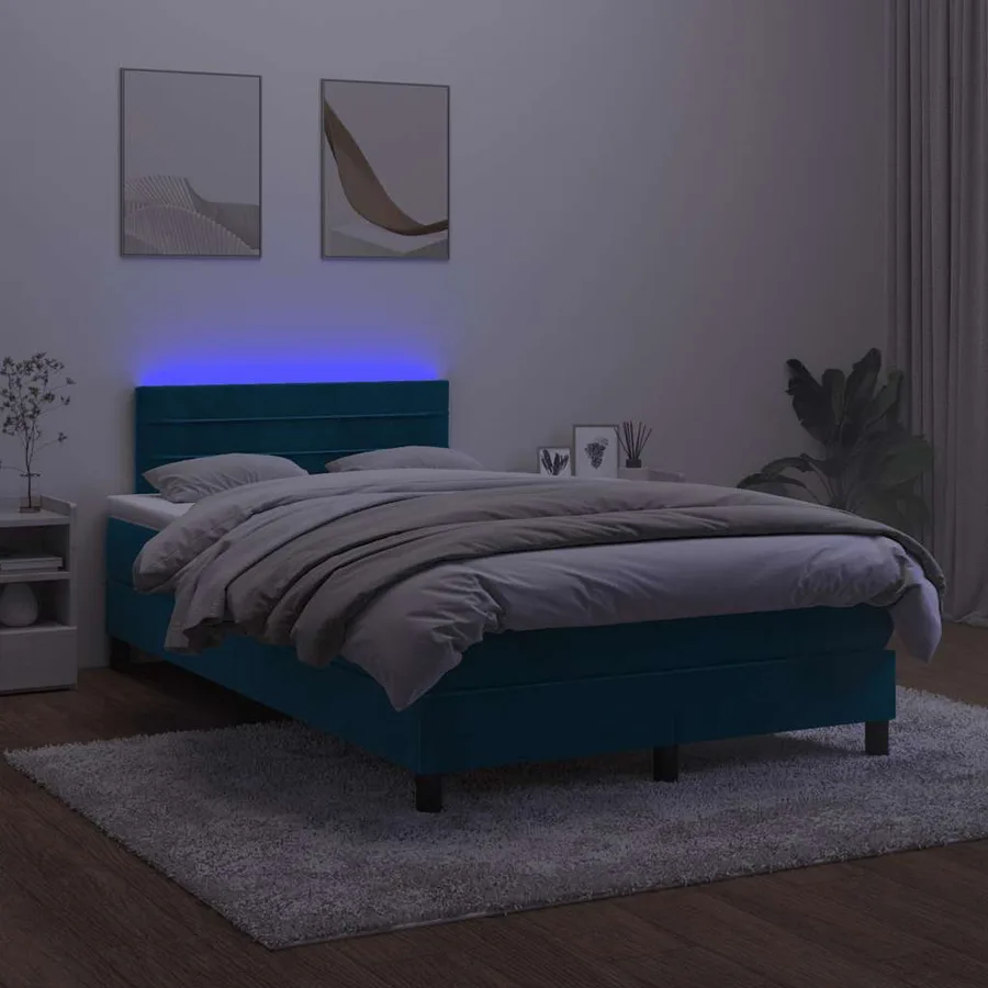 Sommier à lattes de lit avec matelas LED Bleu foncé 120x200 cm - 4