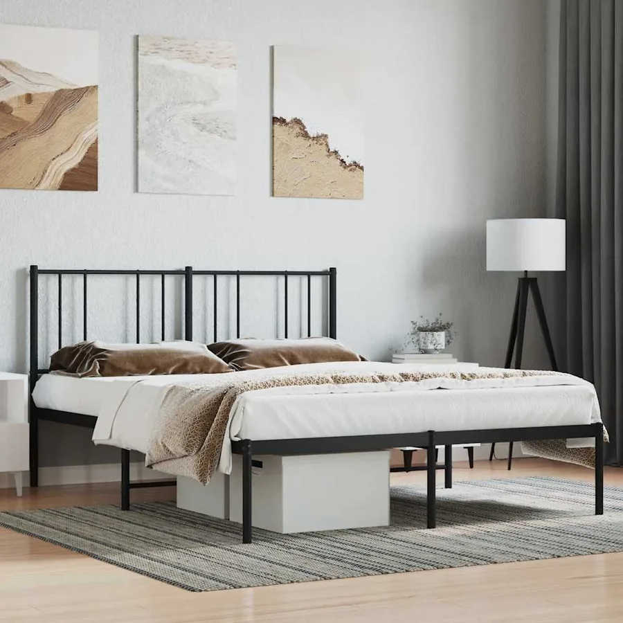 Cadre de lit métal sans matelas avec tête de lit noir 140x200cm