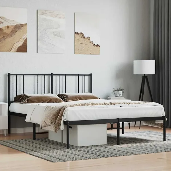 Cadre de lit métal sans matelas avec tête de lit noir 140x200cm