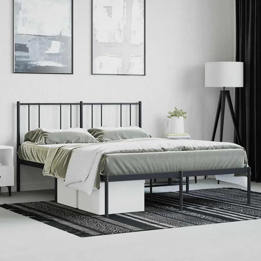 Cadre de lit métal sans matelas avec tête de lit noir 140x200cm - 4