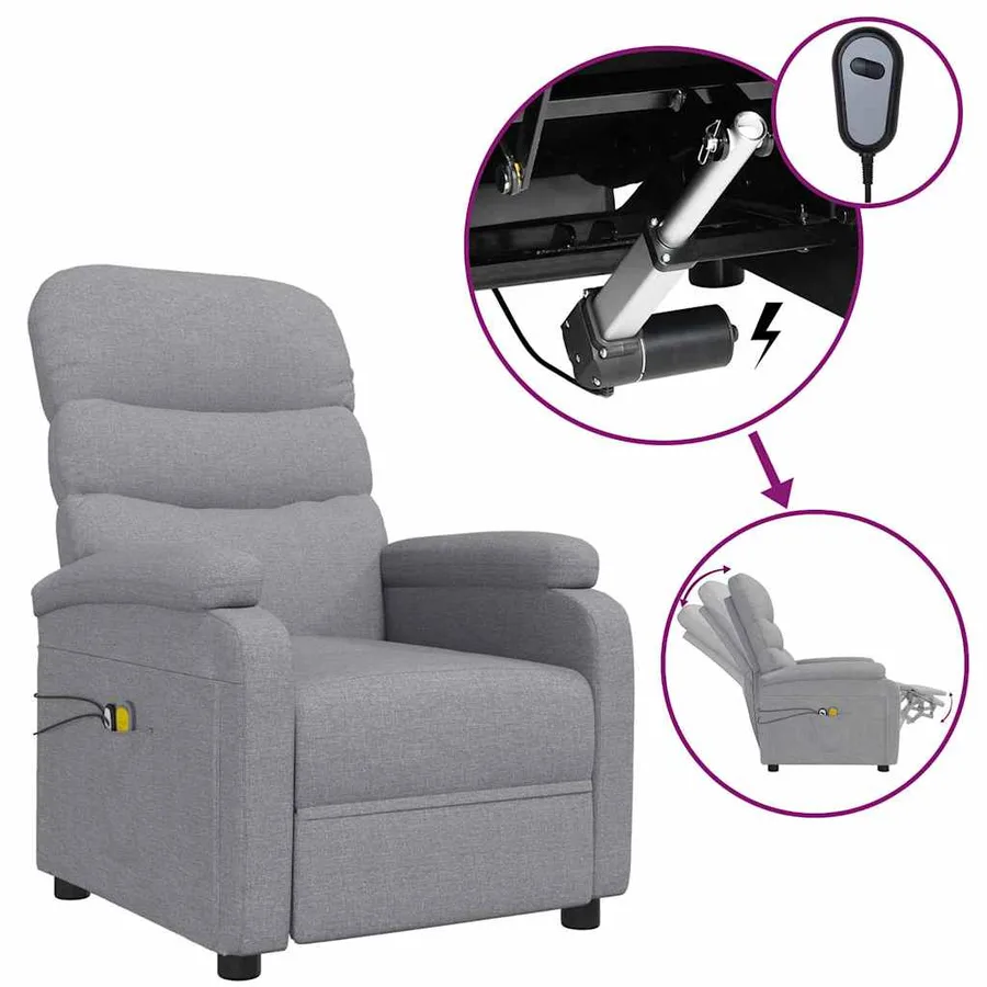 Fauteuil électrique de massage Gris clair Tissu - 2