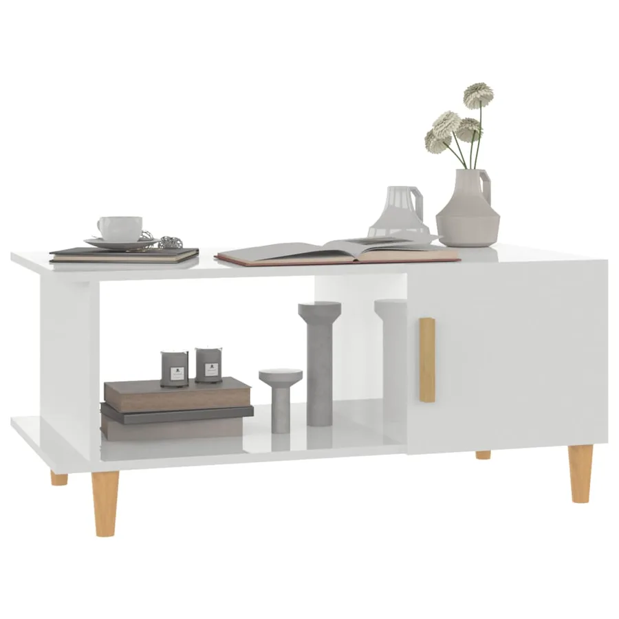 Table basse Blanc brillant 90x50x40 cm Bois d'ingénierie - 4