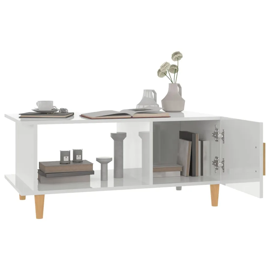 Table basse Blanc brillant 90x50x40 cm Bois d'ingénierie - 5