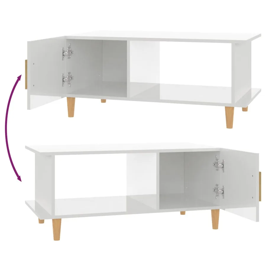 Table basse Blanc brillant 90x50x40 cm Bois d'ingénierie - 8