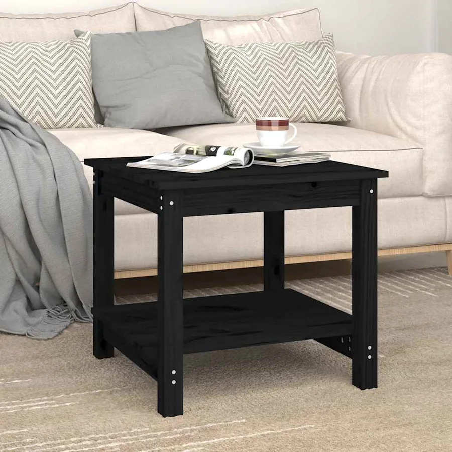 Table basse Noir 50x50x45 cm Bois massif de pin - 3