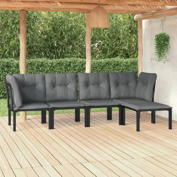 Salon de jardin 5 pcs noir et gris résine tressée
