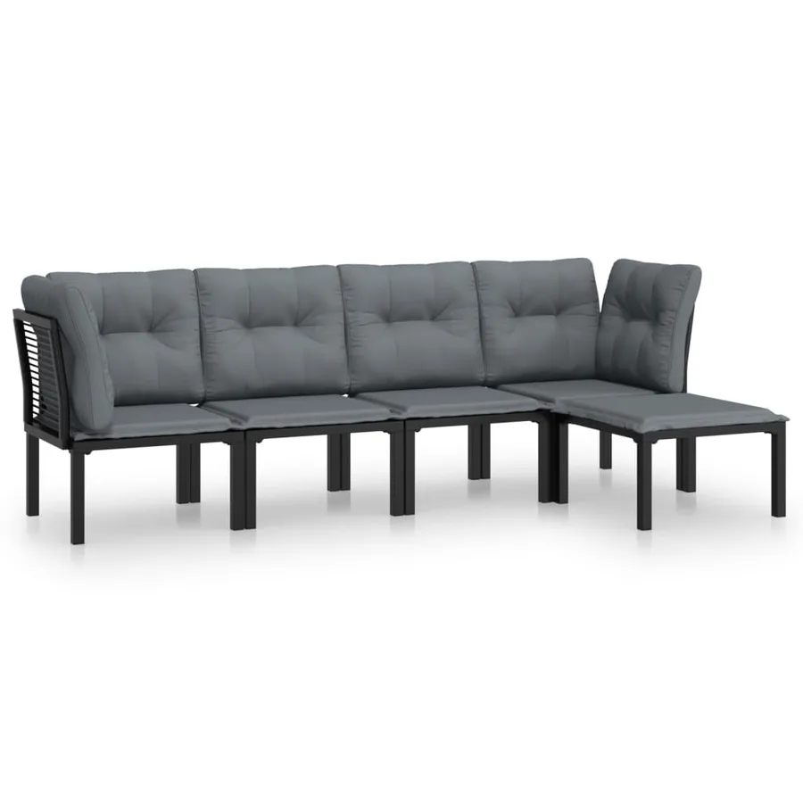 Salon de jardin 5 pcs noir et gris résine tressée - 2
