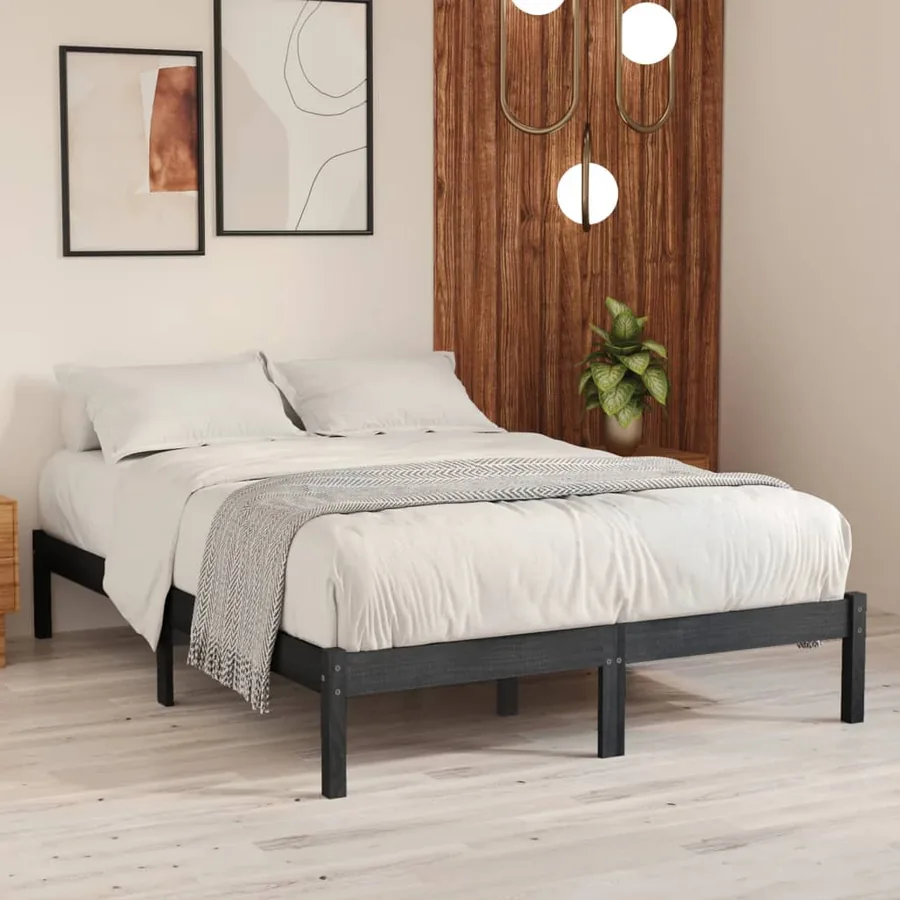 Cadre de lit sans matelas gris bois massif 200x200 cm