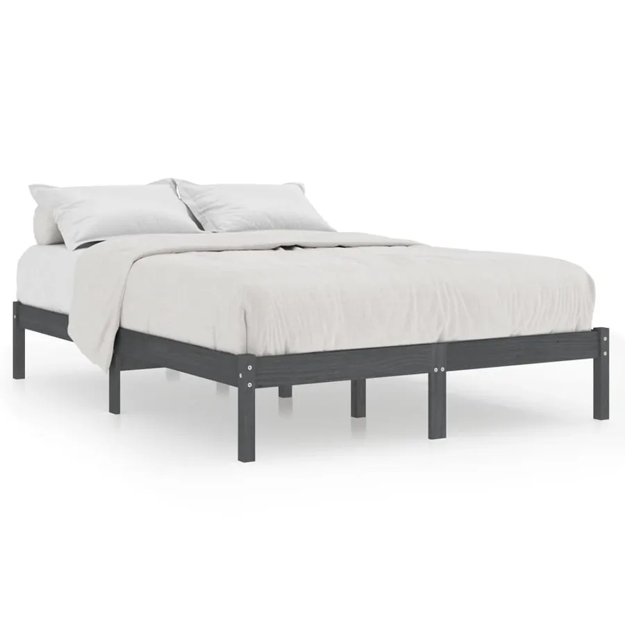 Cadre de lit sans matelas gris bois massif 200x200 cm - 2