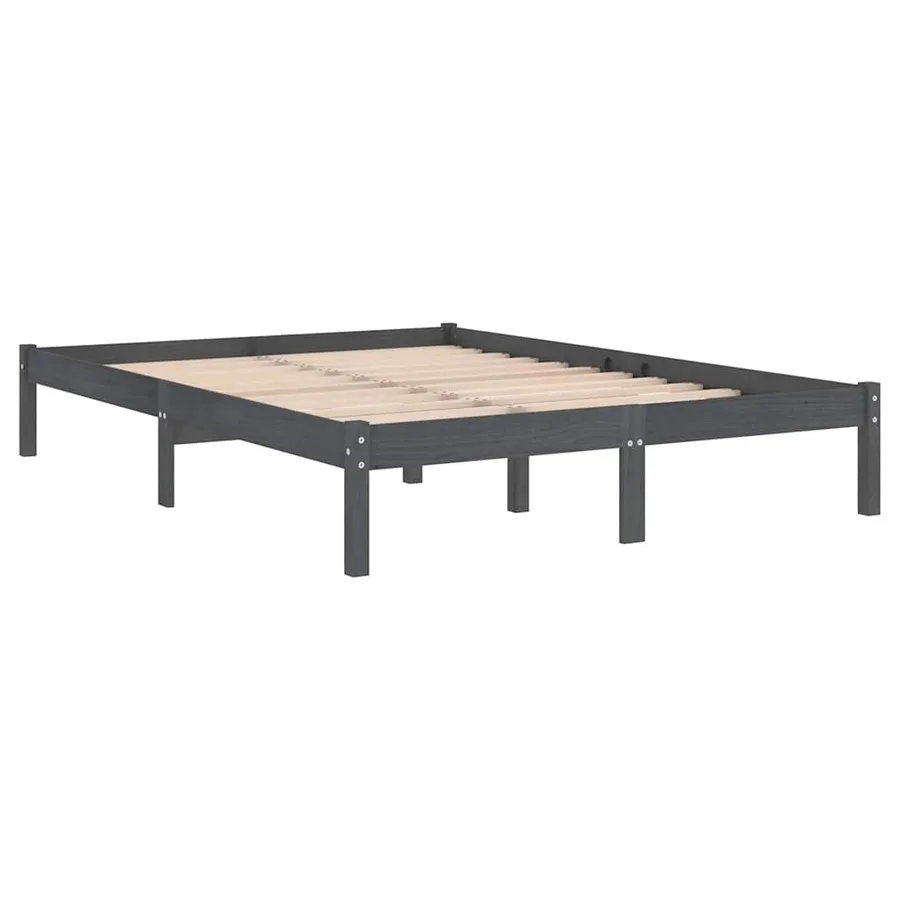 Cadre de lit sans matelas gris bois massif 200x200 cm - 3