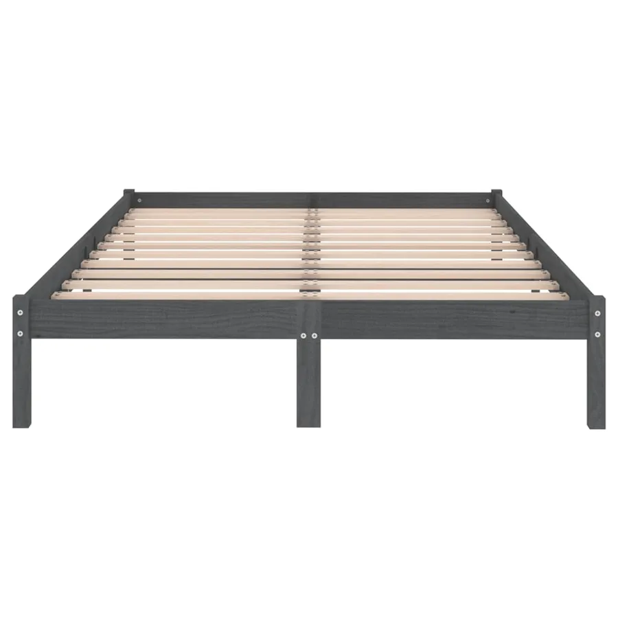 Cadre de lit sans matelas gris bois massif 200x200 cm - 4